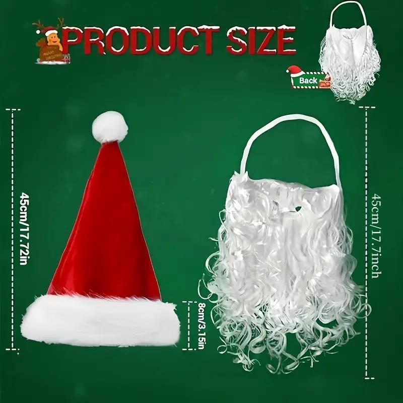 Santa Claus Hat & Beard Set, 1 Set Including 1 Beard and 1 Thickened Encrypted Plush Santa Hat, Party Dress Up Accessories, Party Decorations