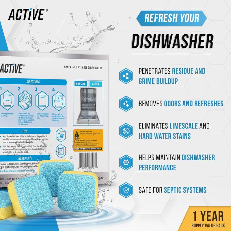 Washing Machine And Dishwasher Cleaning Tablets Bundle - Includes 12 Month Supply Dishwasher Cleaner Deodorizer & Washing Machine Descaler Deep Cleaning Tablets - 48 Tablet Combo…