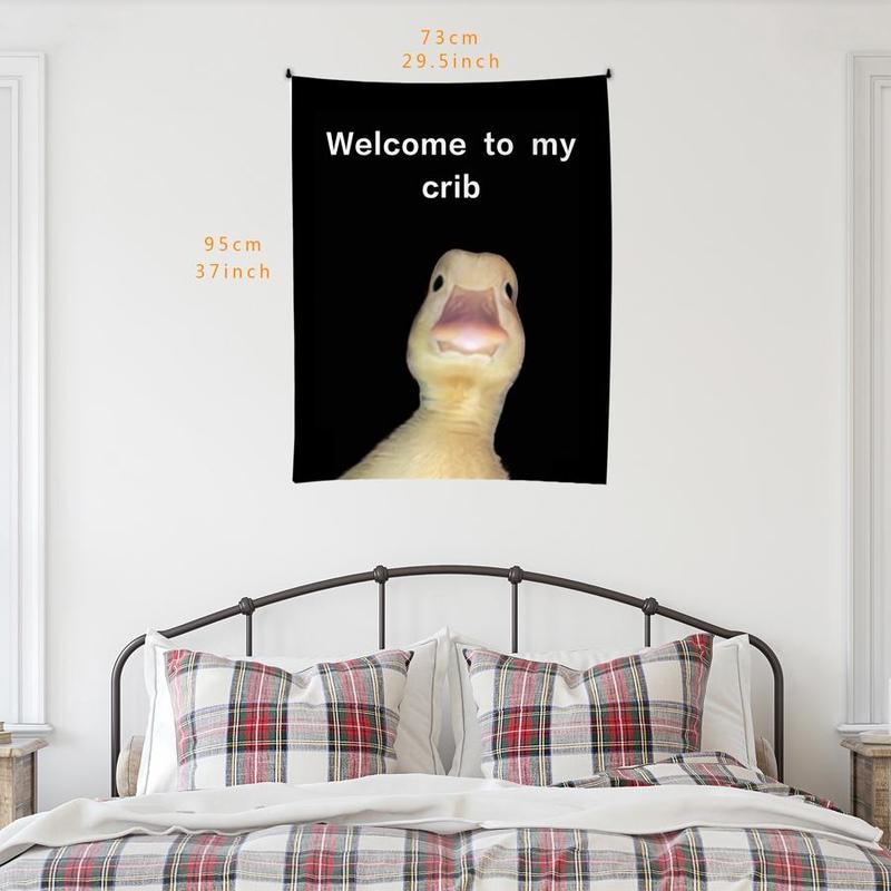 Welcome To My Crib Duck Pattern Tapestry, 1 Count Fun Duck Room Flag, Durable Wall Hanging Blanket for Home Bedroom Living Room Dormitory Decor, Bedroom Decor for Christmas Gift