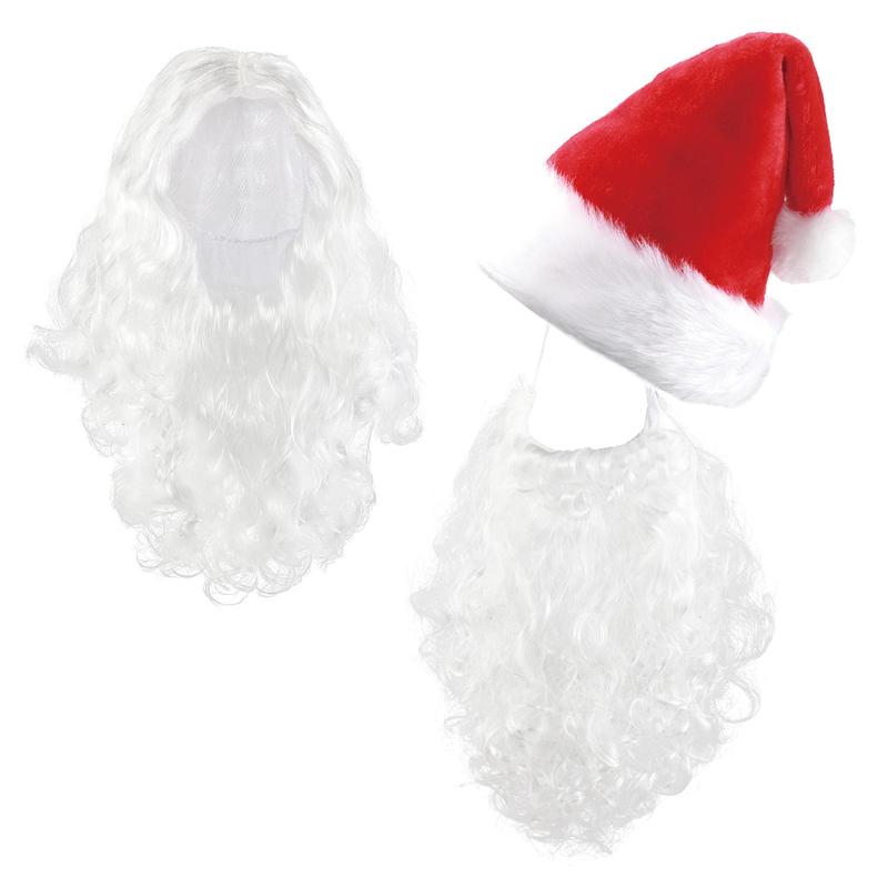 Santa Claus Hat & Beard Set, 1 Set Including 1 Beard and 1 Thickened Encrypted Plush Santa Hat, Party Dress Up Accessories, Party Decorations