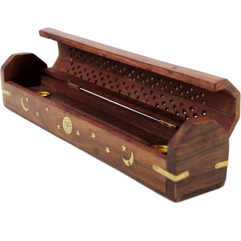 Wooden Incense Box, available in three colors, holds both incense sticks and cones.