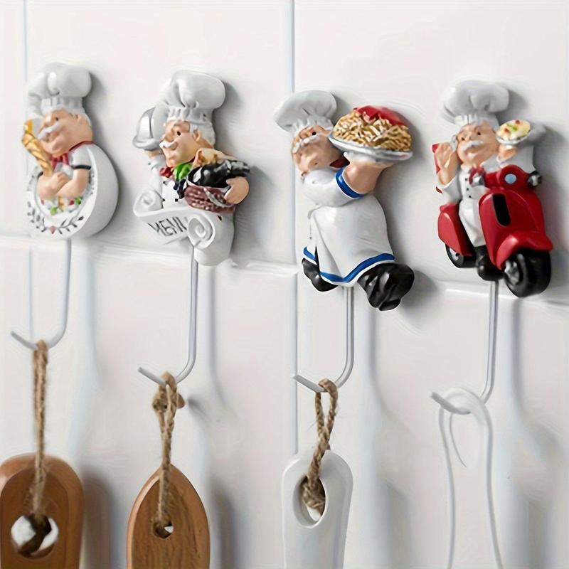 Creative Chef Design Wall Hook, 4 Counts Space Saving Self Adhesive Wall Hook, Home Organizer for Kitchen & Garden, Home Supplies