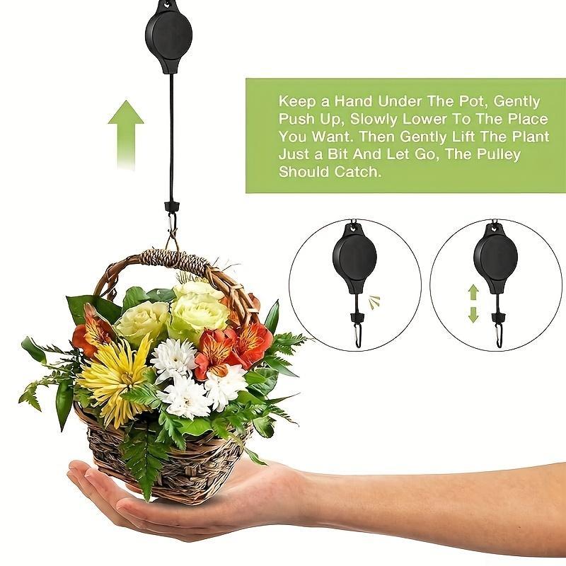 Plant Pulley, 4 Counts Retractable Plant Hanger, Easy Reach Hanging Plant Hanger for Garden Pot, Flower Basket and Bird Feeder