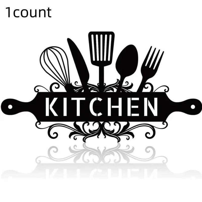 Kitchen Wall Art Hanging Decor, 1 Count Summer Letter & Kitchenware Pattern Iron Sign, Wall Decor for Home Kitchen