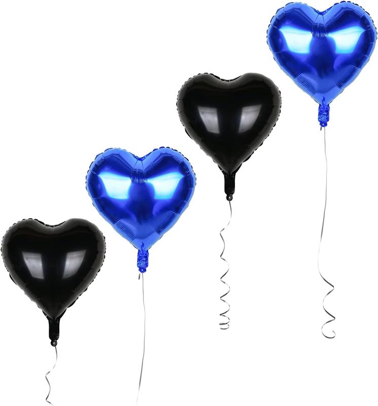 18inch Royal Blue Black Heart Shaped Foil Mylar Balloons for Birthday Party Wedding Valentine's Day  Shower Decoration(18 Pack)