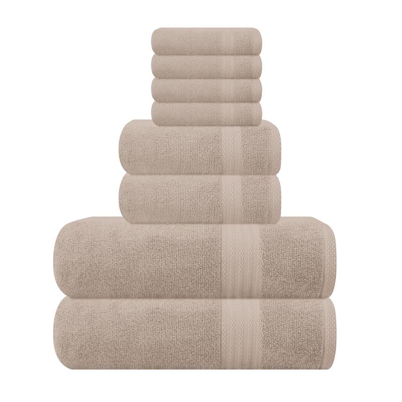 Ultra Soft 8-Piece Towel Set - 100% Pure, Contains 2 Oversized Bath Towels 27x54, 2 Hand Towels, 4 Wash Cloths - Ideal for Everyday use, Hotel & Spa absorbent towel perfect bathroom