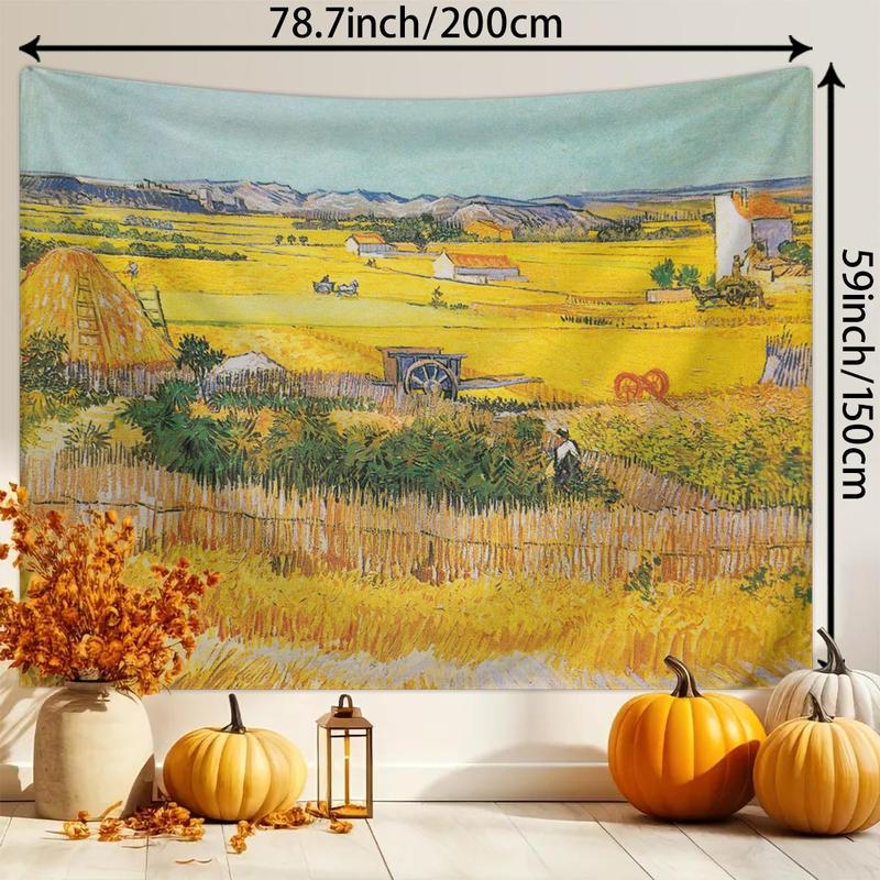 Van Gogh's Vintage Oil Painting Harvest Pattern Tapestry, Vintage Pastoral Art Decorative Tapestry, Wall Tapestry for Home Living Room Bedroom