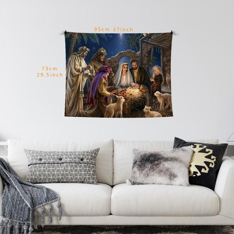 Nativity Scene Pattern Tapestry, 1 Count Wall Hanging Decorative Tapestry, Wall Art for Home Living Room Bedroom Office School Decor