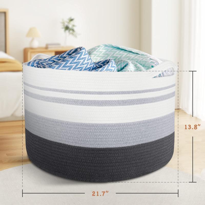 Storage Basket Large Cotton Rope Basket , with Handle Big Basket Soft Nursery Cube Bin Laundry Hamper for Living Room