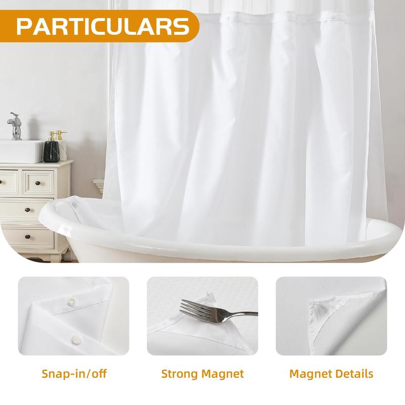 1 Pack Fabric Snap-in Shower Curtain Liner Replacement,Compatible with No Hook Shower Curtain with Snap in Liner, Removable & Water-Repellent,Machine Washable,70x54,White