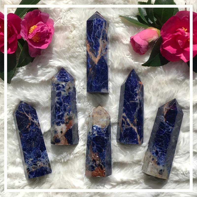 Sodalite Tower, 1 Count Modern Simple Hexagonal Tower, Hexagonal Point Reiki Chakra Gemstone, Desktop Decorative Ornament for Home Office, Home Decor Supplies