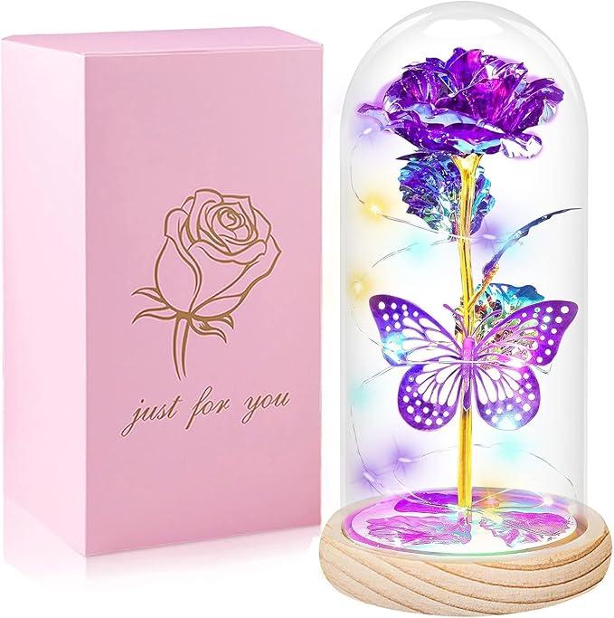 Purple Butterfly Rose Gifts for Women, Ideal Christmas or Birthday Gift for Mom, Grandma, Sister or Wife