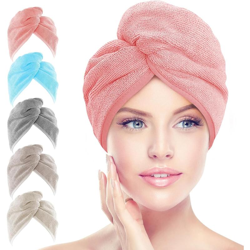 Microfiber Hair Towel Wrap, 5 Pack Hair Turbans, Super Absorbent Quick Dry Hair Towel Wrap for All Hair Types Anti Frizz, Multicolor 26