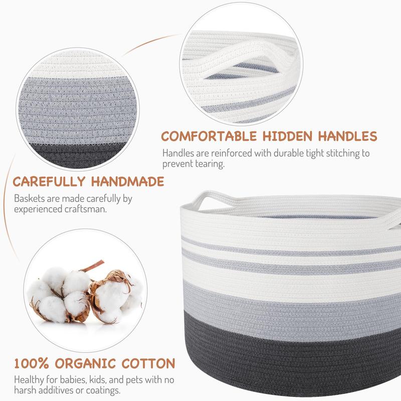 Storage Basket Large Cotton Rope Basket , with Handle Big Basket Soft Nursery Cube Bin Laundry Hamper for Living Room