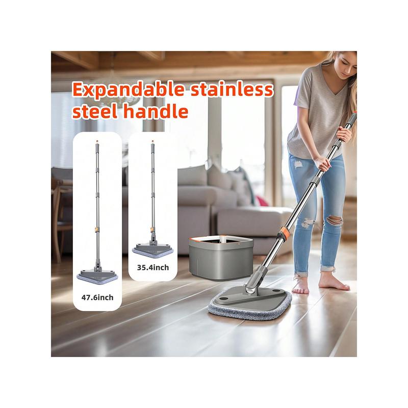 Spin Mop And Bucket, Mop And Bucket With Wringer Set For Home Cleaning Mops With Separate Dirty And Clean Water Wet And Dry Mop For Floors (Square Spin Mop, 2 Washable Microfiber Mop Pads)