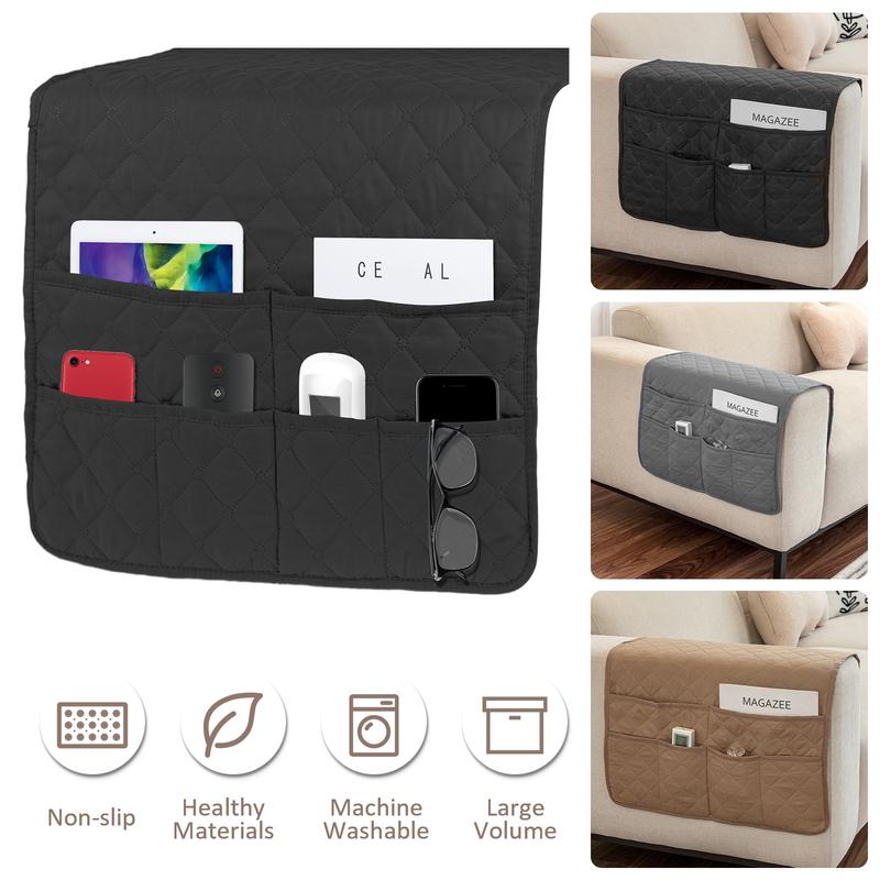 Sofa Armrest Organizer with 6 Pockets Waterproof Armrest Caddy Organizer Reusable Sofa Storage Caddy Washable Armchair Storage Holder Portable Sofa Armrest Caddy for Tablet Magazine Phone 35×19 in