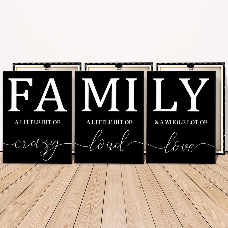 Wooden Framed Canvas Painting, 3 Counts set Family Letter Pattern Wall Art, Modern Art Wall Decor, Home Decoration Poster for Living Room, Bedroom, Room Decor, Christmas 2024 Ornament, Christmas Gift Ideas, Stocking Stuffers