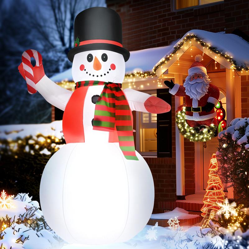 8 FT Snowman Christmas Inflatable – Blow-Up Snowman with Hat, LED Lights for Lawn & Garden Decorations