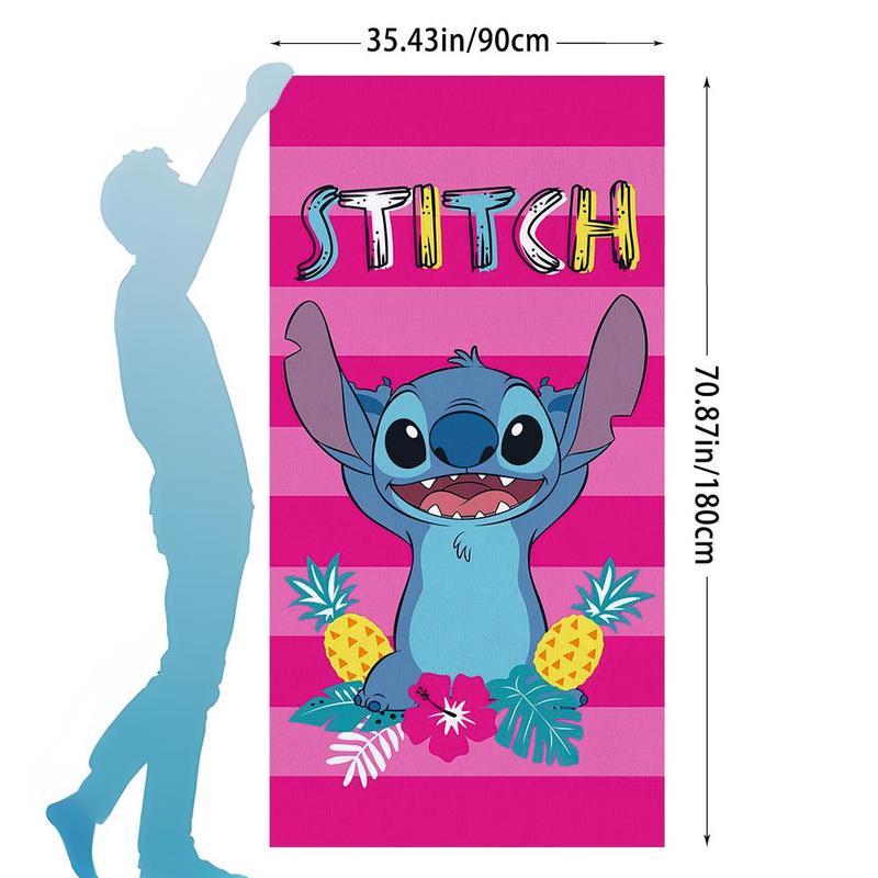 Cartoon Stitch Pattern Beach Towel, 1 Count Soft Absorbent Quick Drying Towel,  Swimming Pool Towel for Bathroom Camping Vacation Seaside