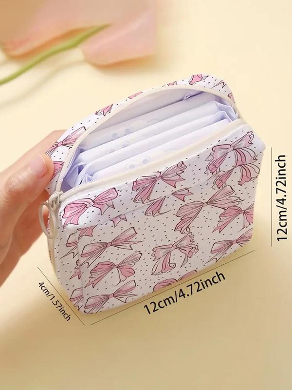 Bow Pattern Portable Sanitary Napkin Storage Bag, Lightweight Tissue Bag for Women's Products, Travel Cosmetics Storage Bag