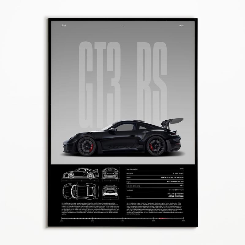 LetsRoll Porsche 911 GT3 RS Print | 992 | Car Print | Hyper Car Poster | Super Car Print | Art Print | Car Poster | Home Decor Unframe