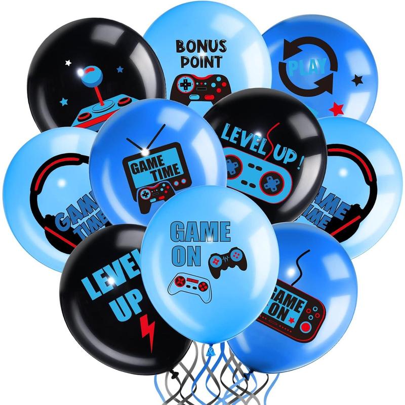 Video Game Party Balloons Set Game Birthday Party Balloons Game Theme Balloons Decorations Gaming Black Latex Balloons for Teens Player Birthday Party Supplies, 36 Pieces (Blue)