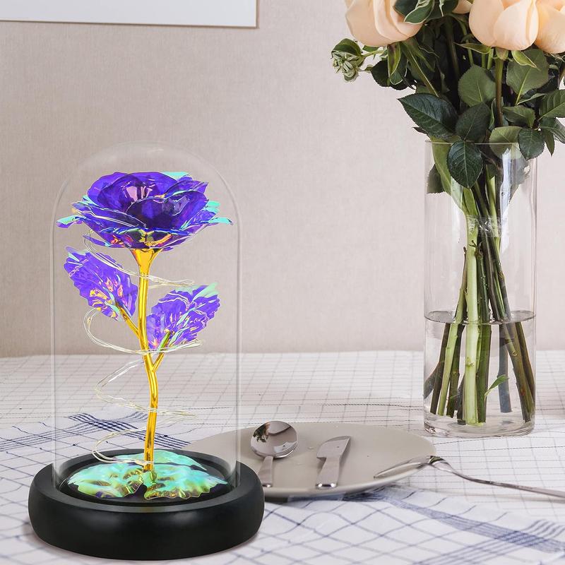 Birthday Gifts for Women,Mothers Day Rose Gifts for Mom,Womens Glass Rose Gifts,Light Up Rose Flowers in Glass Dome,Colorful Purple Flower Rose Mom Gifts for Her,Wife,Mom,Girls,Anniversary Decor Decorative Fruit Plants Ornaments