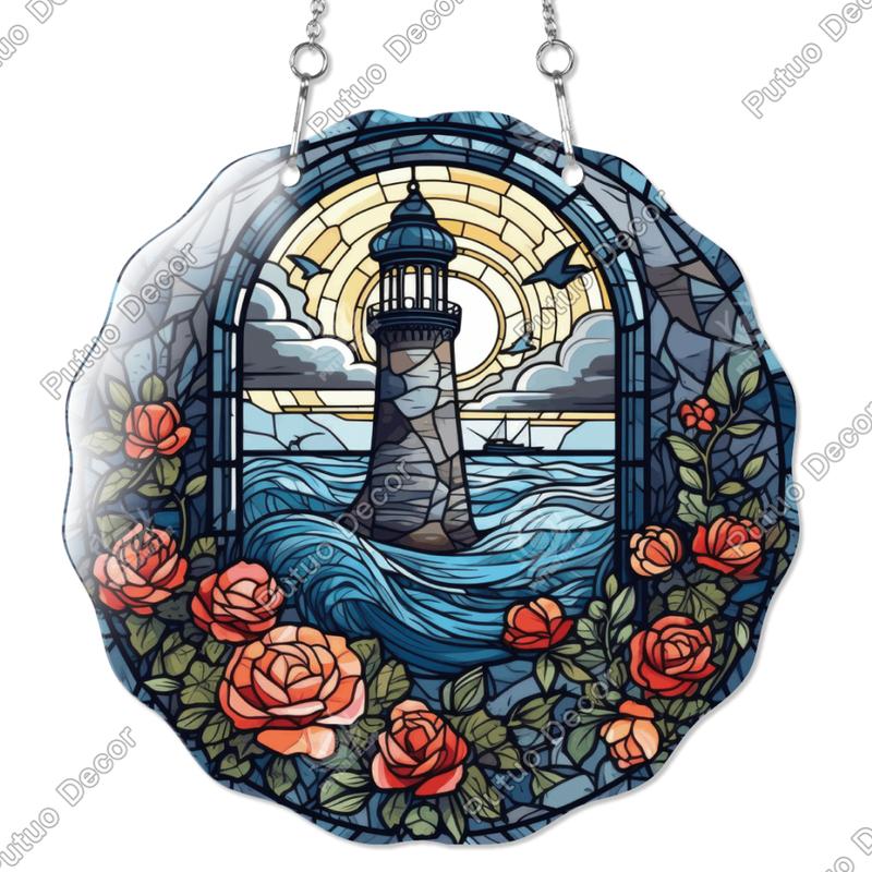 Putuo Decor 1pc Acrylic Board Hanging Sign Decor, Exquisite Lighthouse Black Women Witch Sea Waves Scenery Plate, Wall Art Decoration for Home Farmhouse Office Cafe Coffee Shop Beach House Studio, Gifts for Friend Family