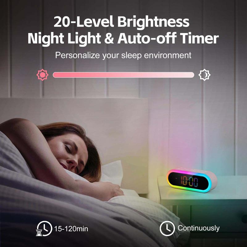 Pink Girls Alarm Clock for Bedroom, Dimmable Colorful Night Light & LED Display, Dual Alarm, Daily Weekday Weekend Alarm, 6 Auto-Off Timer, 7 Ringtones, Small Bedside Digital Clock for Kids Decor Set