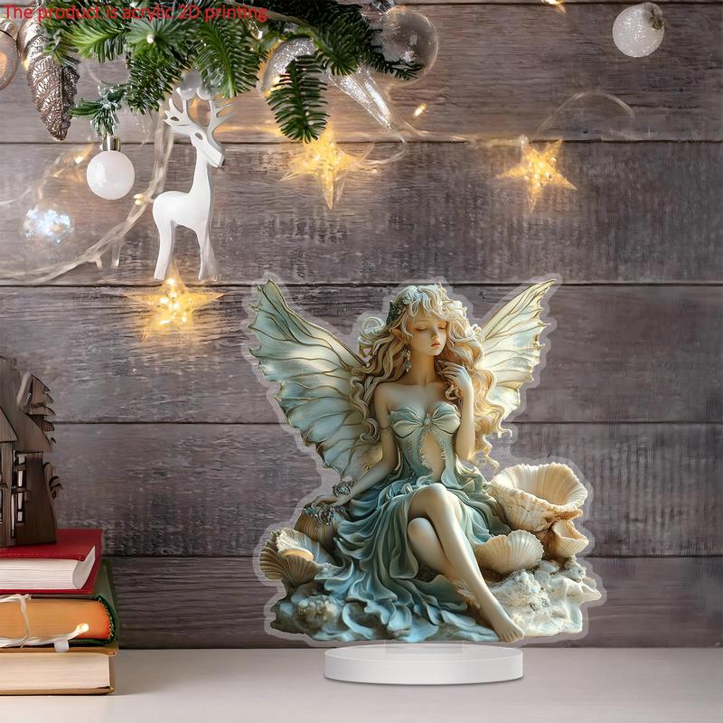 2D Acrylic Angel Design Desktop Decoration, 1 Count Creative Angel Statue Ornament, Desktop Decoration Sign for Home Office Coffee Shop