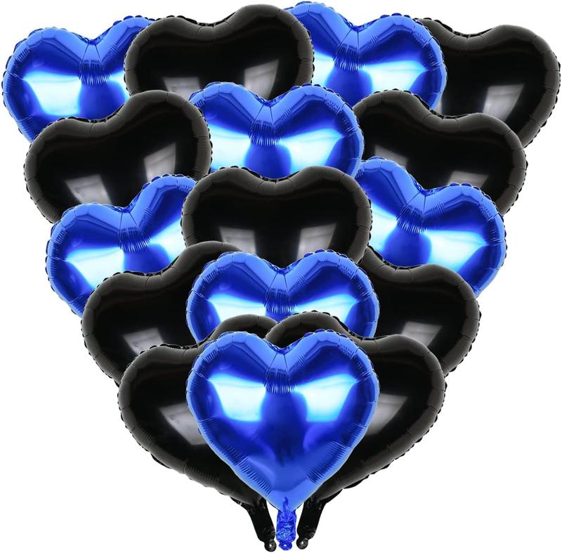 18inch Royal Blue Black Heart Shaped Foil Mylar Balloons for Birthday Party Wedding Valentine's Day  Shower Decoration(18 Pack)