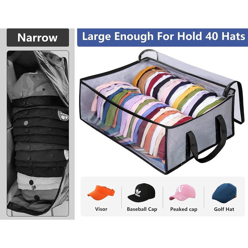 Wide Hat Storage for Baseball Caps, Large Capacity Hat Organizer for Closet Cap Holder Holds up to 40 Hats, Black Gray