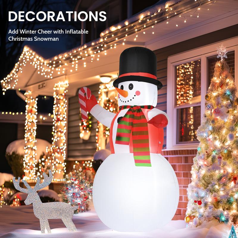 8 FT Snowman Christmas Inflatable – Blow-Up Snowman with Hat, LED Lights for Lawn & Garden Decorations