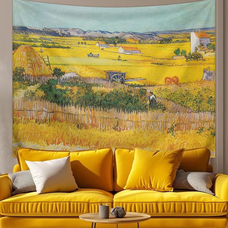 Van Gogh's Vintage Oil Painting Harvest Pattern Tapestry, Vintage Pastoral Art Decorative Tapestry, Wall Tapestry for Home Living Room Bedroom