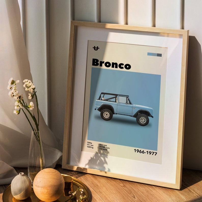 Mid-Century Ford Bronco Poster, Ford Wall Art, Car Poster, Printable Poster, Men Room Decor, Home Office Art, Boys Room Decor, Room Decor, Super Car Posters, Room Decor, Home Decor, Unframe Poster, Wall Art, Gift For Him