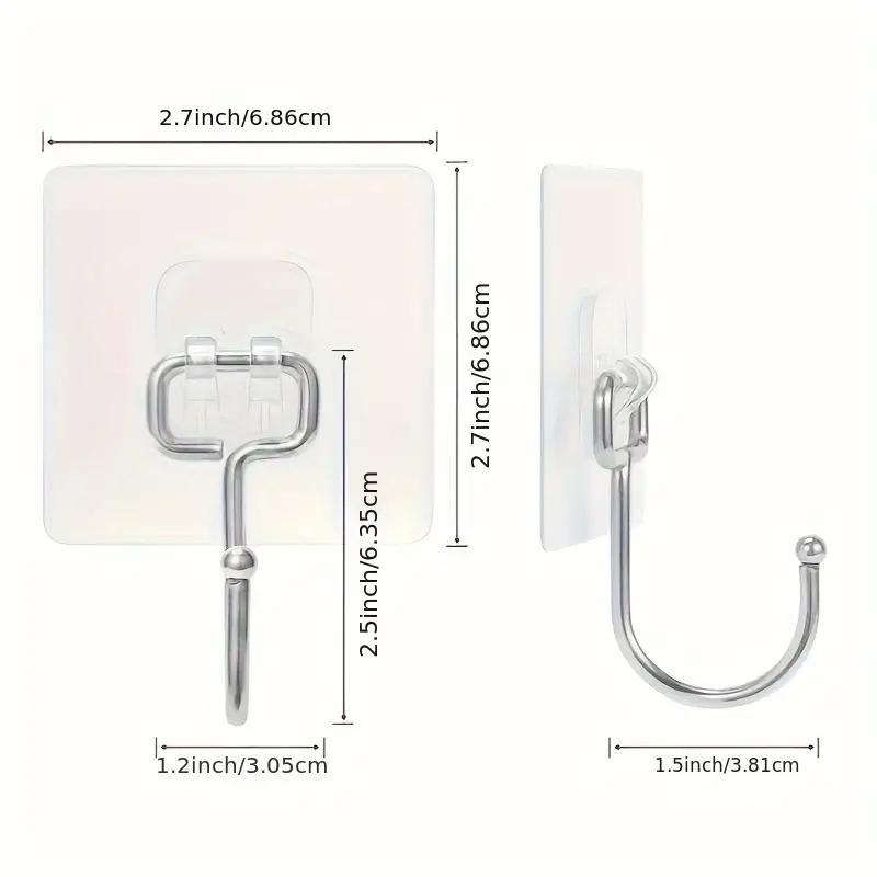 Clear Wall Mounted Hook, 10pcs Stainless Steel Self Adhesive Hook, Multifunctional Storage Hook for Bathroom & Kitchen & Home