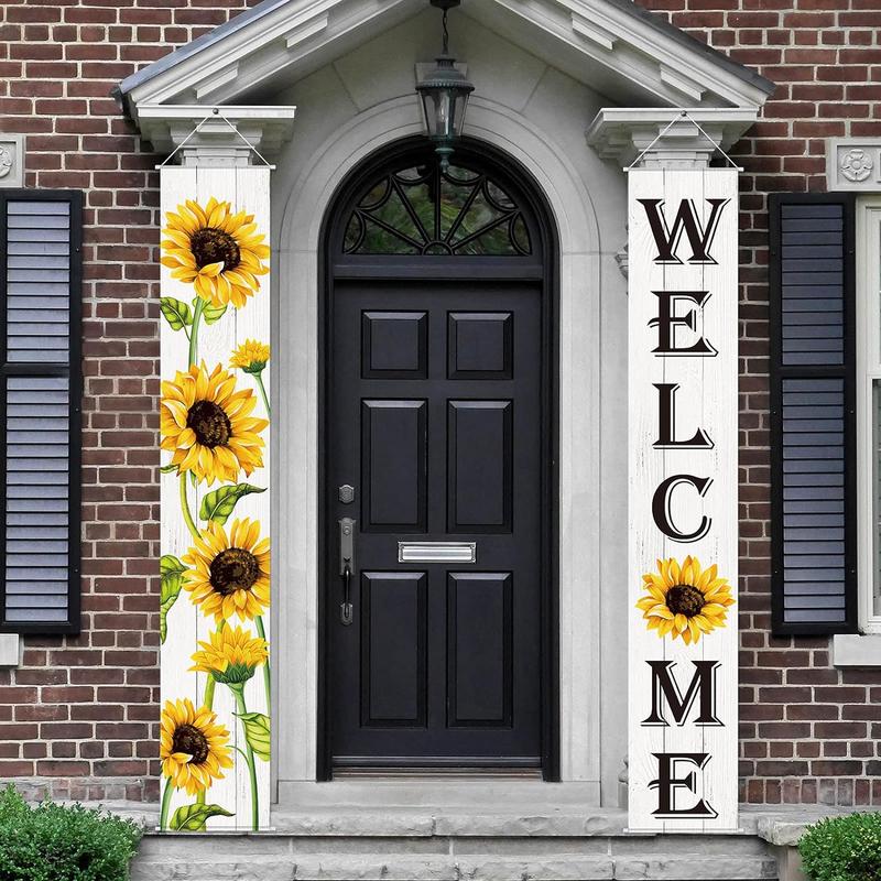 Tall Sunflower Welcome Hanging Door Banner Fall Seasonal Decor Cloth Farmhouse