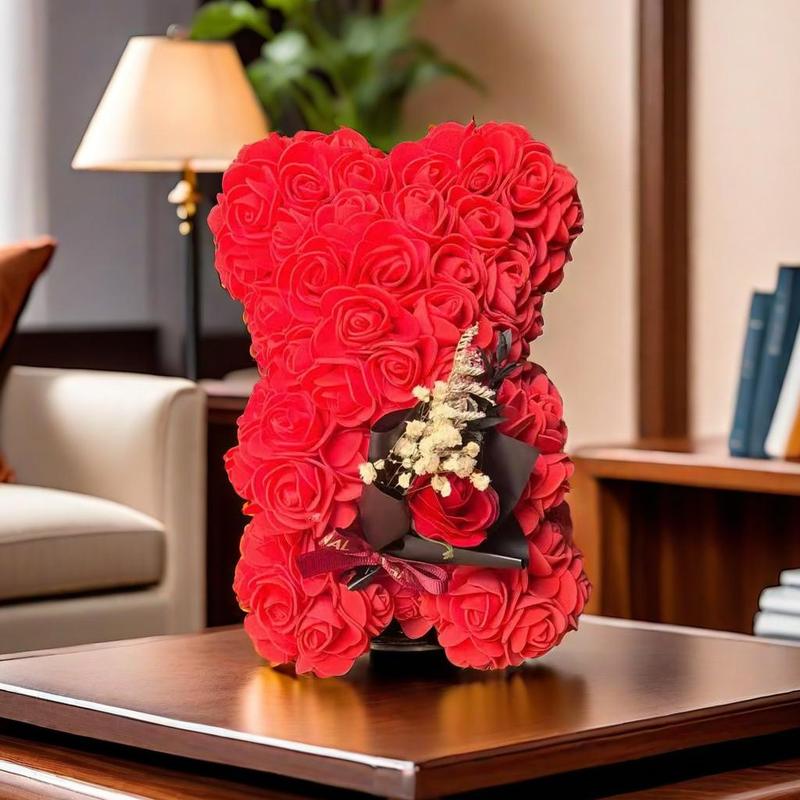 Artificial Rose Bear, 1 Count Cute Bear Shaped Rose Flower, Desktop Decorations for Home Office, Gift for Girlfriend, Mother, Wedding, Party