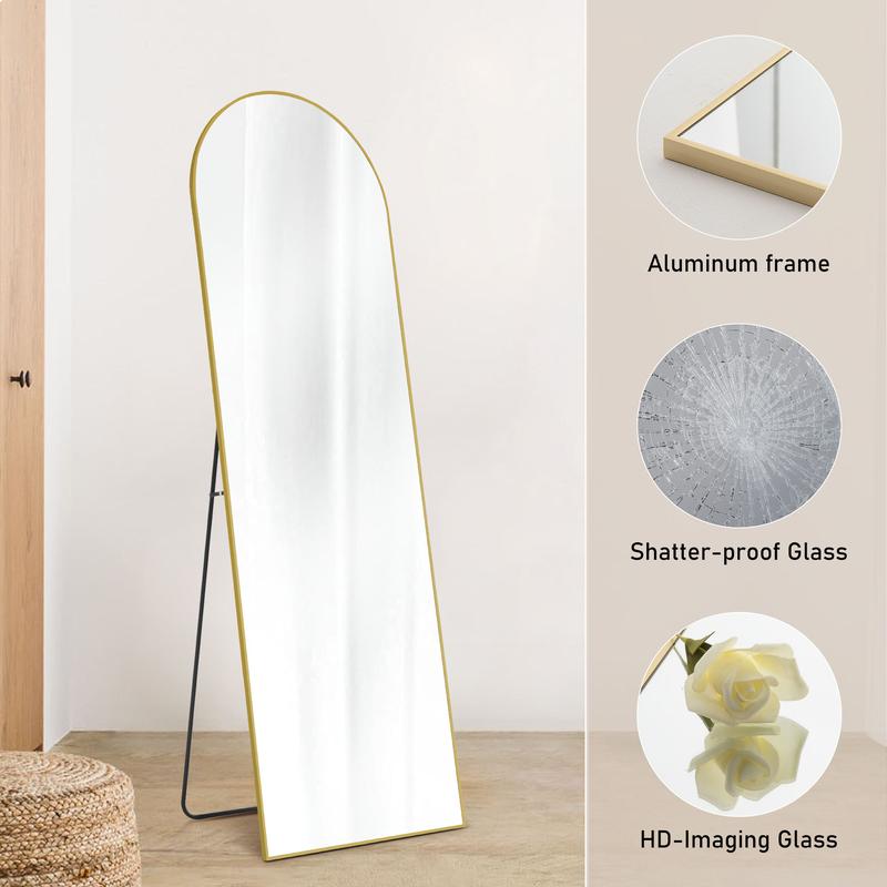 Sweet Furniture Full Length Mirror Body Mirror Floor Standing Mirror Hanging or Leaning Against Wall, Wall Mirror with Stand Aluminum Alloy Thin Frame for Living Room Bedroom Cloakroom Decor