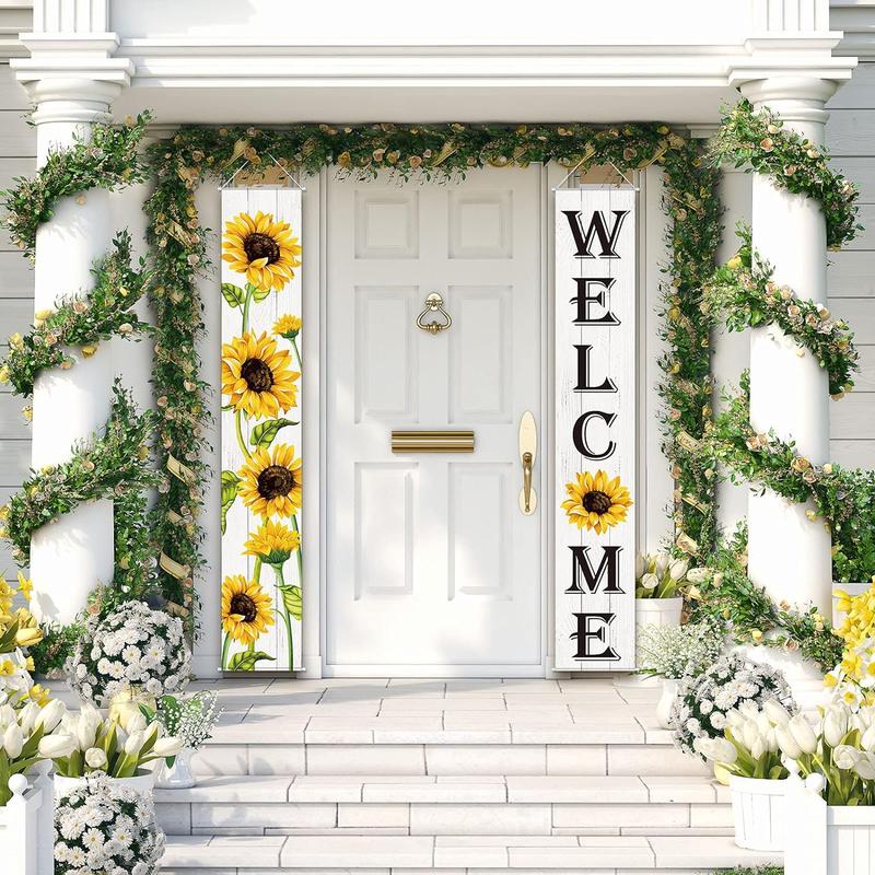 Tall Sunflower Welcome Hanging Door Banner Fall Seasonal Decor Cloth Farmhouse