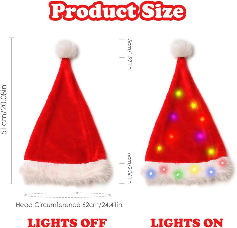 Santa Hats, Oversize Light up Christmas Hats, Large Santa Hat with LED Lights, Flashing Santa Claus Hat for Adults & Kids