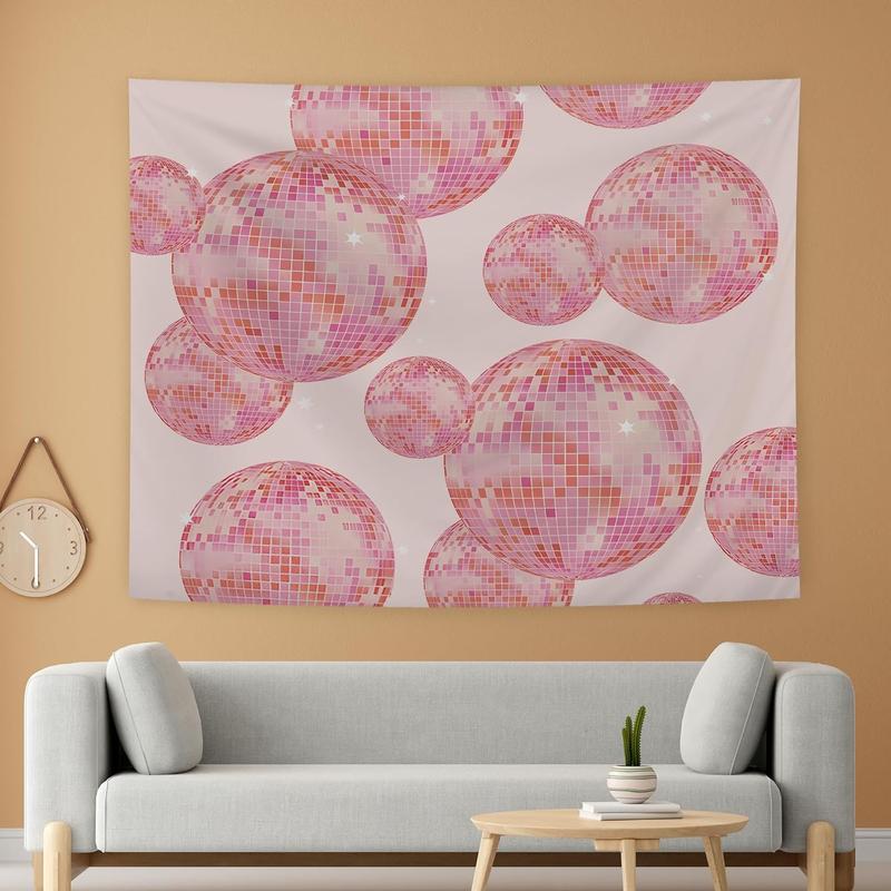 Disco Ball Tapestry Pink Preppy Trendy Retro Aesthetic Tapestry Wall Hanging for Teen Girls Room Bedroom College Dorm, Disco Ball Decor, Pink Wall Decor, Pink Room Decor Aesthetic, 50x60 Inches