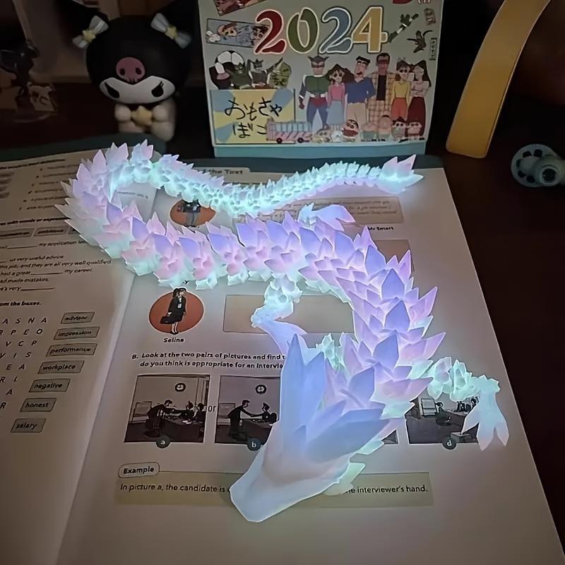 3D Printed Luminous Artificial Crystal Dragon Statue, 1 Count 3D Printed Glow in The Dark Dragon Sculpture Decor Figurine, Decorative Ornament for Home Office Party