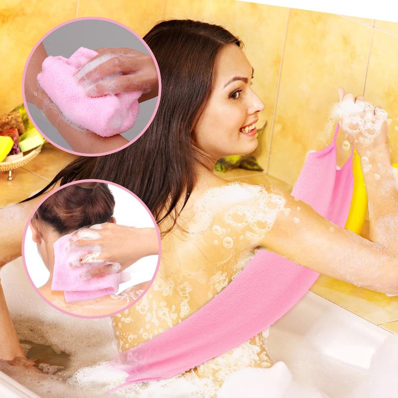 3-Pack Exfoliating Gloves Back Exfoliating Towel Back Washer for Shower Back Scrubber for Shower Skin Washcloth Body Exfoliator Set for Women Men, Pink