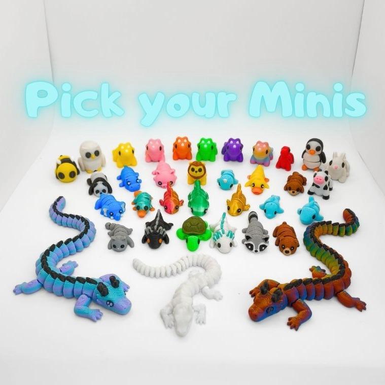 Mini Animals Individual Pick your Minis Articulating 3D Printed Collectible Figurines - Home Decor & Pocket Pets Gift Ornaments