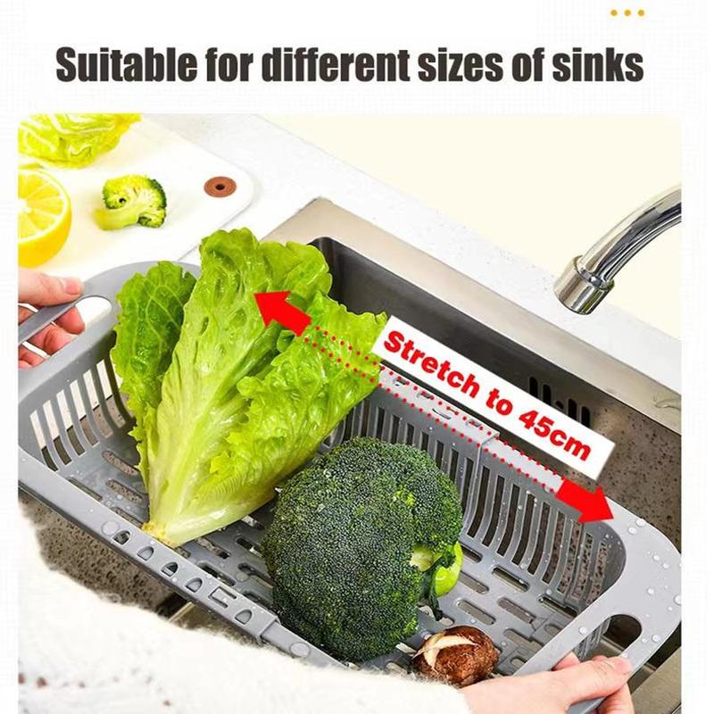 Kitchen Sink Drain Basket, 1 Count Retractable Plastic Vegetable Fruit Washing Basket with Handle, Kitchen Utensils & Gadgets for Home Dining Room Picnic