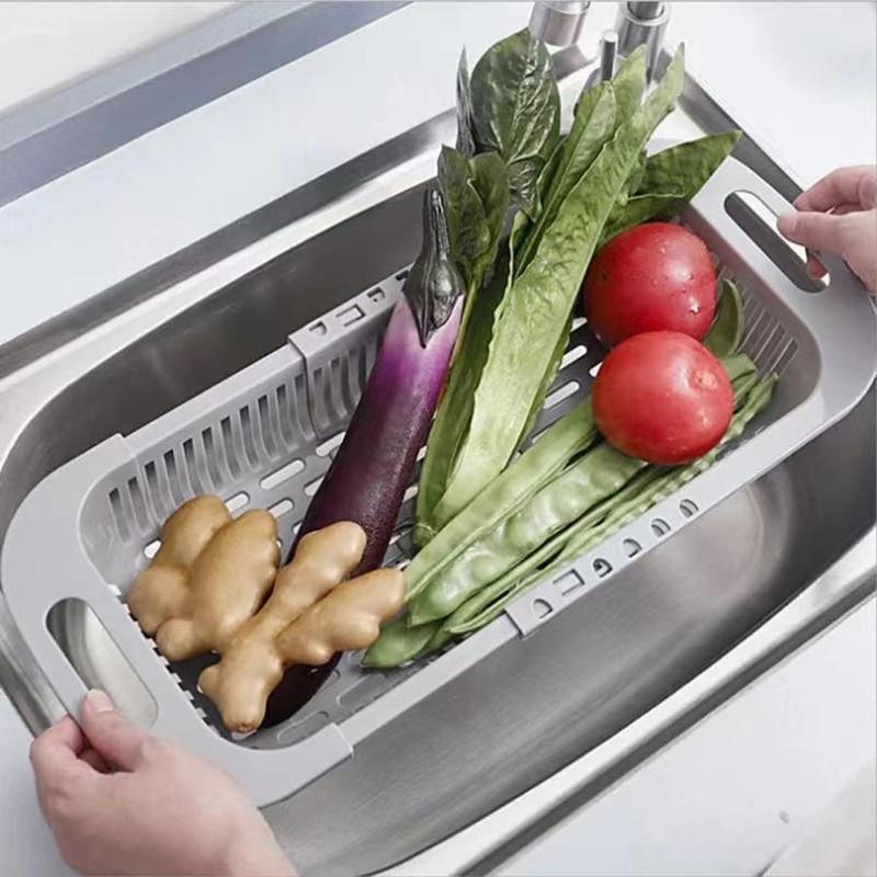 Kitchen Sink Drain Basket, 1 Count Retractable Plastic Vegetable Fruit Washing Basket with Handle, Kitchen Utensils & Gadgets for Home Dining Room Picnic