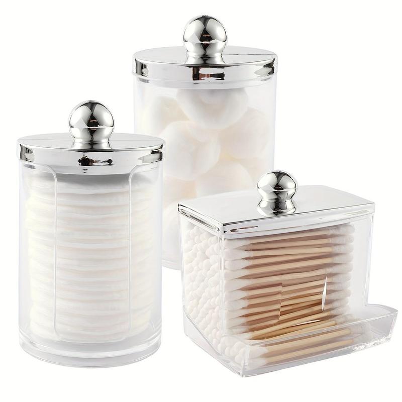 Clear Cotton Swab Storage Box with Lid, Bathroom Container, Cotton Ball Holder, Clear Jar Organizer for Storage Cotton Swab, Cotton Round Pads, Floss Picks