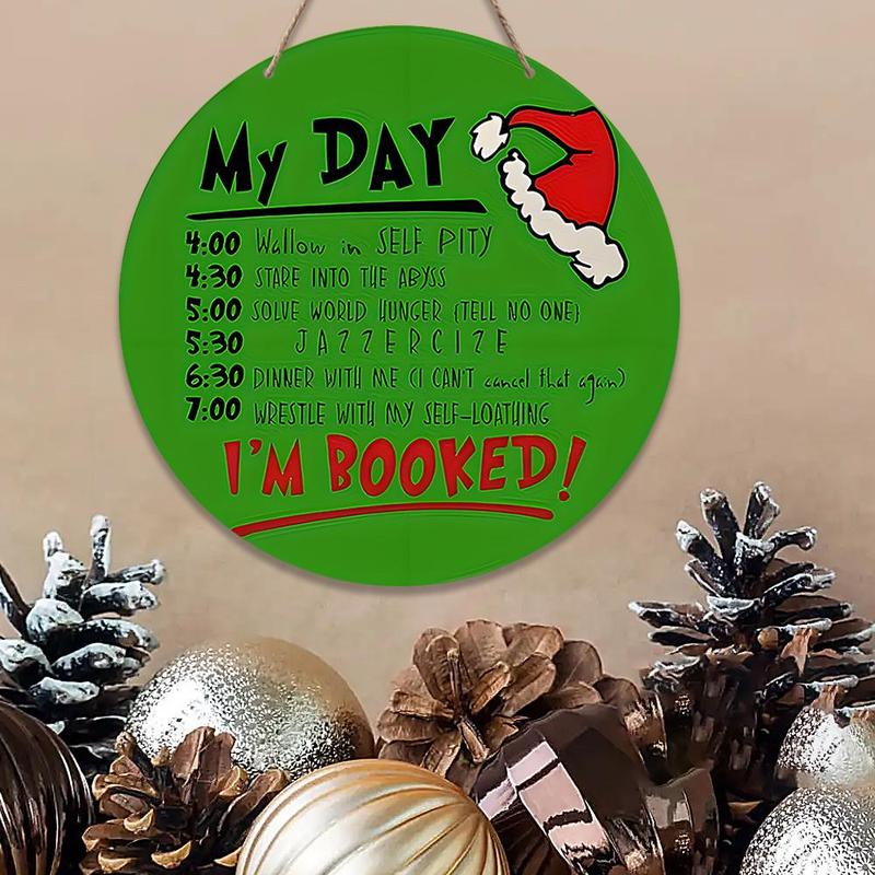 Wooden Christmas Themed Today Planner, Creative Christmas Hanging Ornament, Round Sign Wooden House Plate for Home Party Decoration