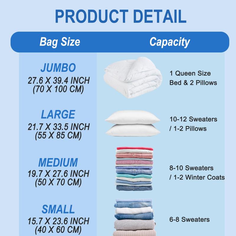 16 Pack Vacuum Storage Bags with Hand Pump, Space Saver Vacuum Seal Bags for Clothing, Vacuum Compression Bags Travel Luggage, Blankets